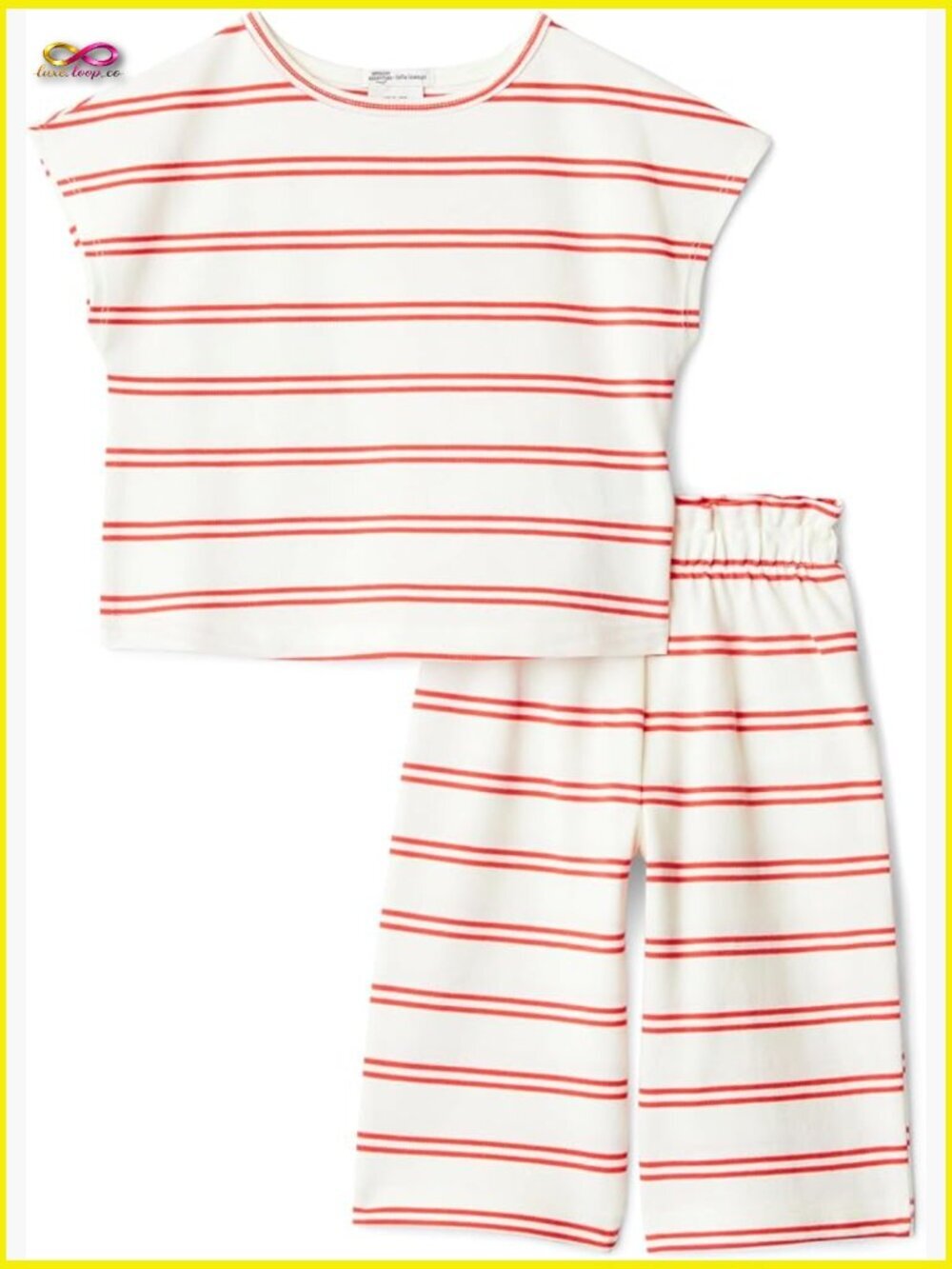 Toddler Girls Cotton Pique Short Sleeve Tee & Pants Play Set Striped